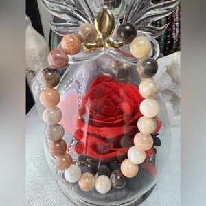 8.5mm Moonstone Creamy 
Flash Beaded Bracelet 6.75” Natural Crystal Quartz Stone